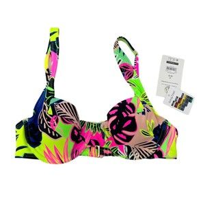 Bikini top Small 3-5 swimsuit‎ neon floral underwire women's flower bathing suit